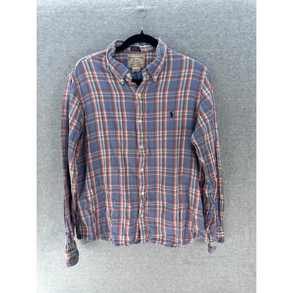 POLO Ralph Lauren Men’s sz XL Classic Untucked Fit Light Blue Plaid SOFT Buttons